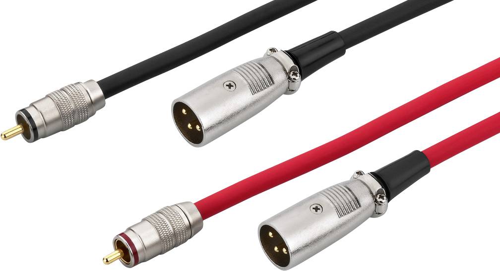 Dva audio kabela: jedan crni, jedan crveni. Oba s RCA utikačima na XLR utikače. Koriste se za audio povezivanje u studiju.