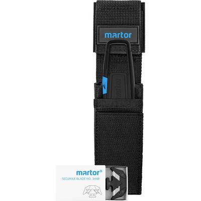 Martor Secumax rezač u crnoj futroli s pakiranjem zamjenskih oštrica ispod.