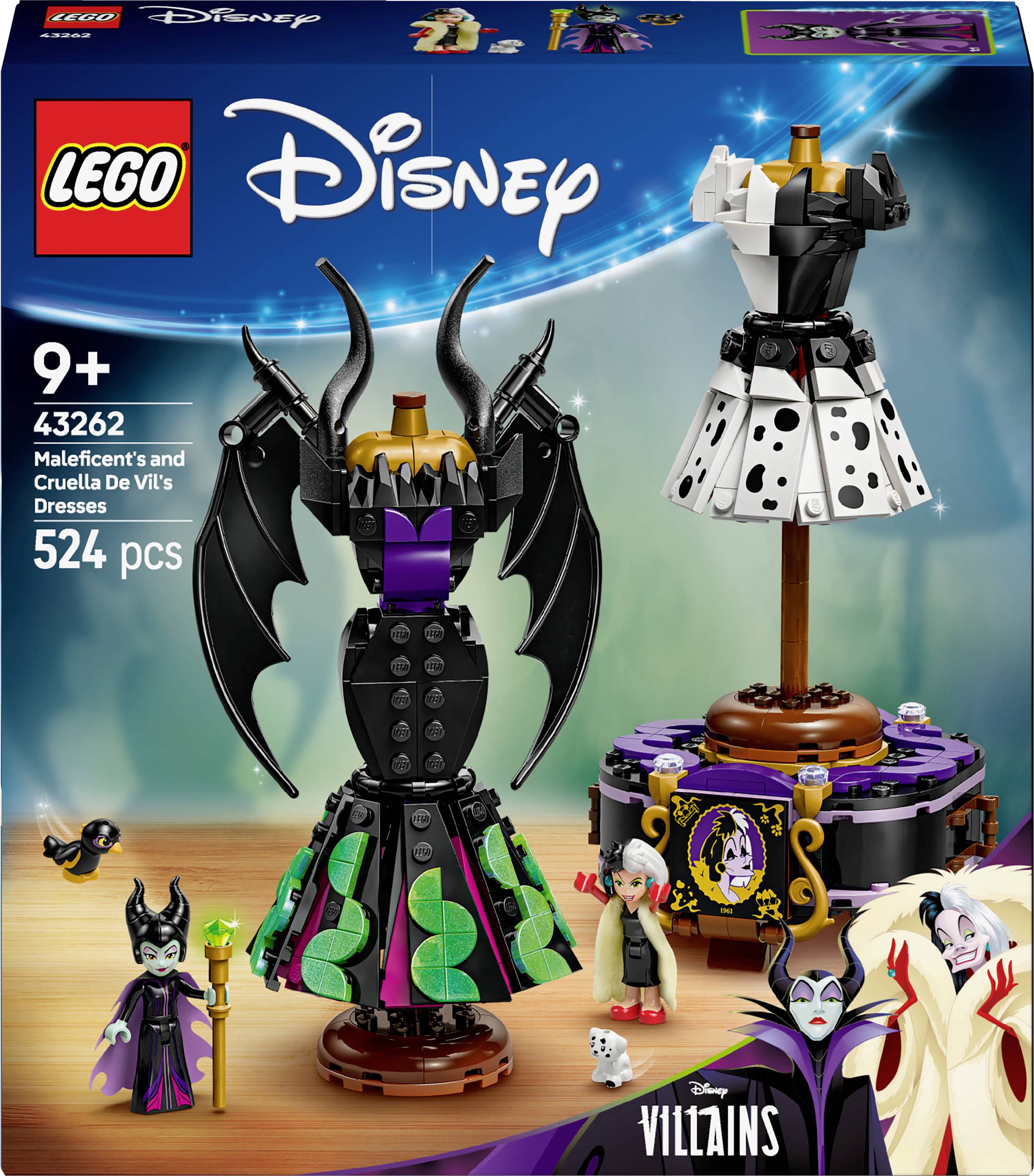 LEGO Disney komplet za djecu od 9 godina sa 524 dijela. Prikazuje Maleficent i Cruelu de Vil u fantastičnim, detaljnim kostimima.