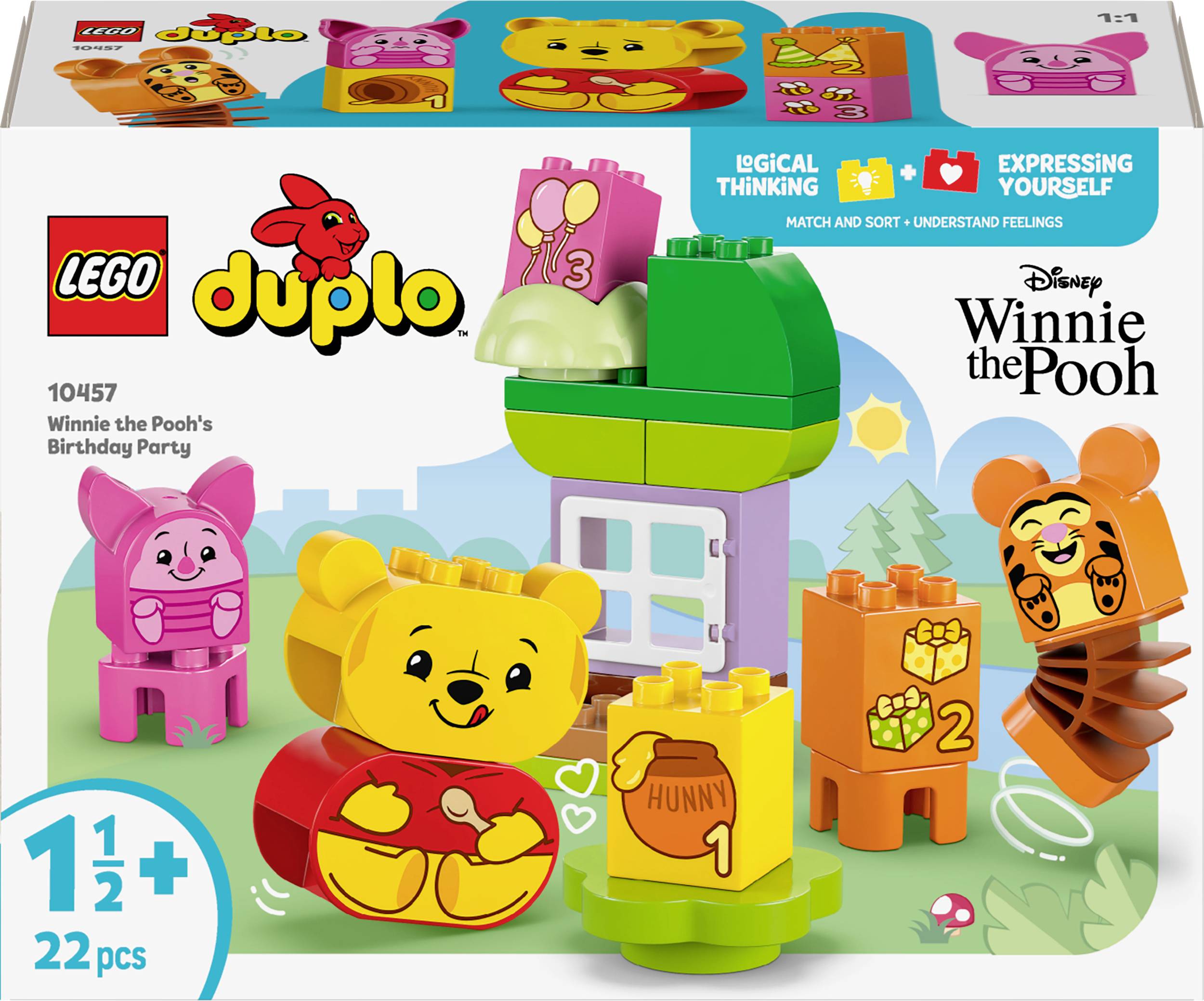 Lego Duplo Set 'Winnie Puhova Rođendanska Proslava', prikazuje kocke za slaganje s Winnie Puhom, Pigletom i Tigerom. Potiče logičko razmišljanje i samoizražavanje. Prikladan za djecu od 1,5 godine, sa 22 dijela.