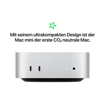 Srebrni Mac mini s USB priključcima, ispod teksta: 'Sa svojim ultrakompaktnim dizajnom, Mac mini je prvi Mac koji je neutralan po pitanju CO₂.'