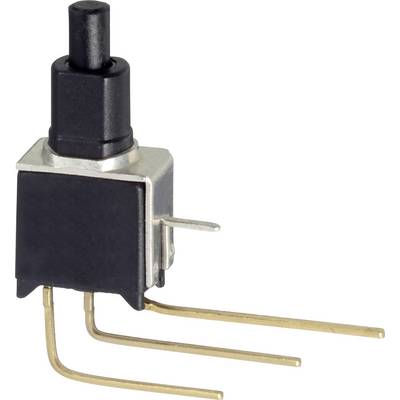 Mikrotaster crni gumb, pravokutnog kućišta i tri metalna priključka za uporabu u elektroničkim uređajima.