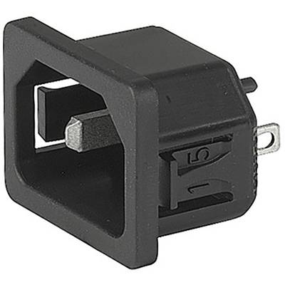 Crni pravokutni prekidač za elektroničke uređaje s dva metalna štifta i uočljivom tipkom u sredini.