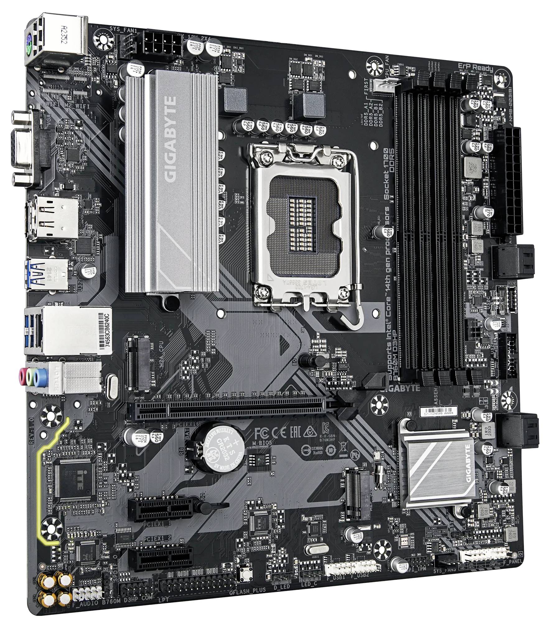 Crna računalna matična ploča s različitim priključcima i utorkom za CPU u sredini.