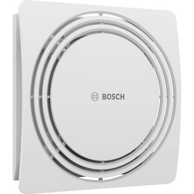 Bijela Bosch jedinica za ventilaciju, kvadratnog oblika s kružnim dizajnom, pogodna za montažu na zid u unutarnjim prostorima.
