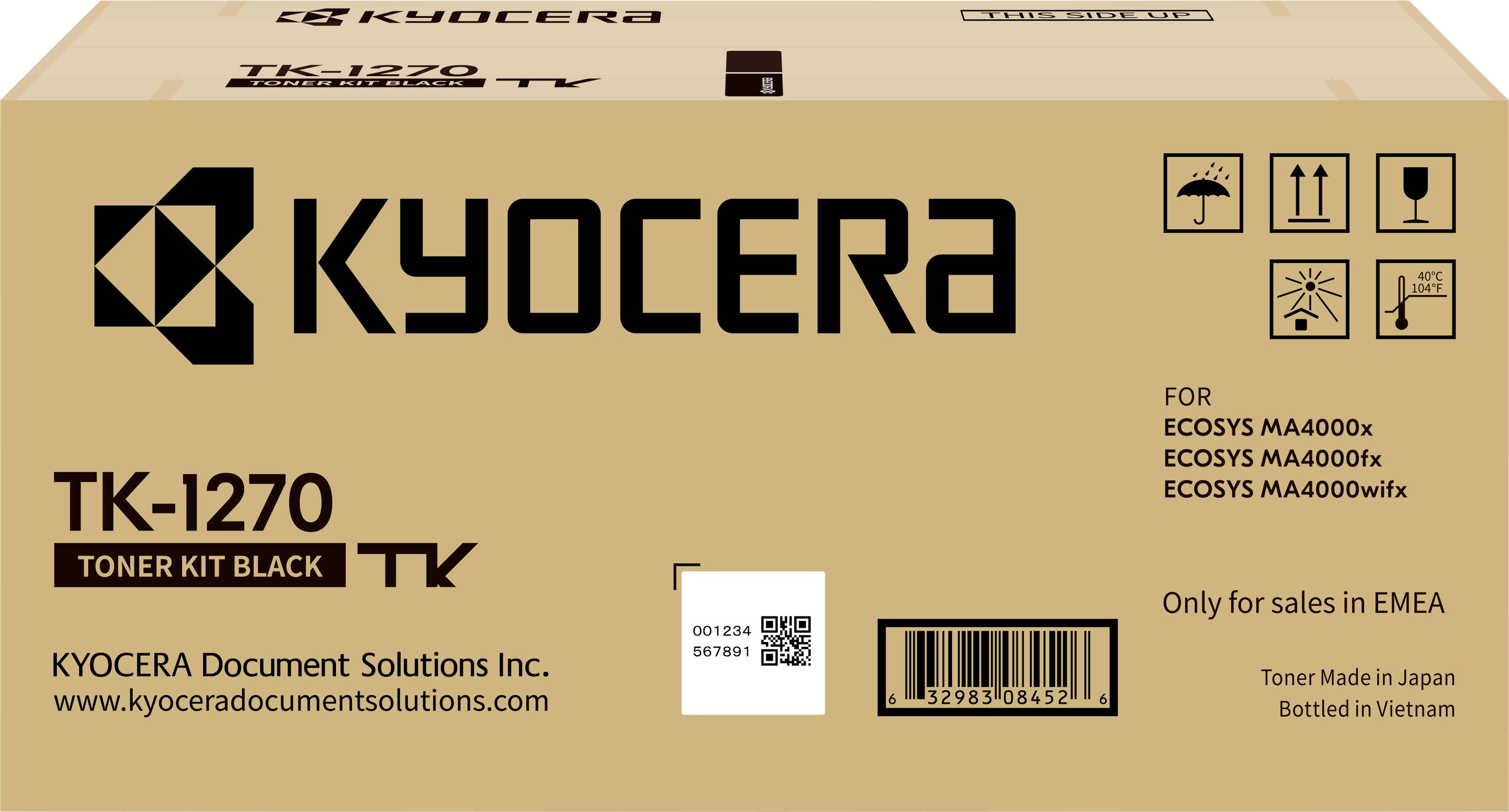 Komplet tonera Kyocera TK-1270 Black na smeđem kartonu. Pogodan za 'ECOSYS MA4000x', 'MA4000fx', 'MA4000wfx'. Samo za prodaju u EMEA regiji.