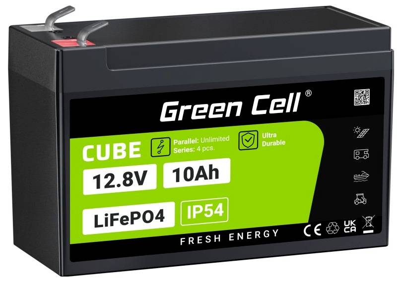 Green Cell CUBE LiFePO4 specijalni akumulatori LiFePo blok plosnati utikač Li-Ion 12.8 V 10 Ah 1 St.