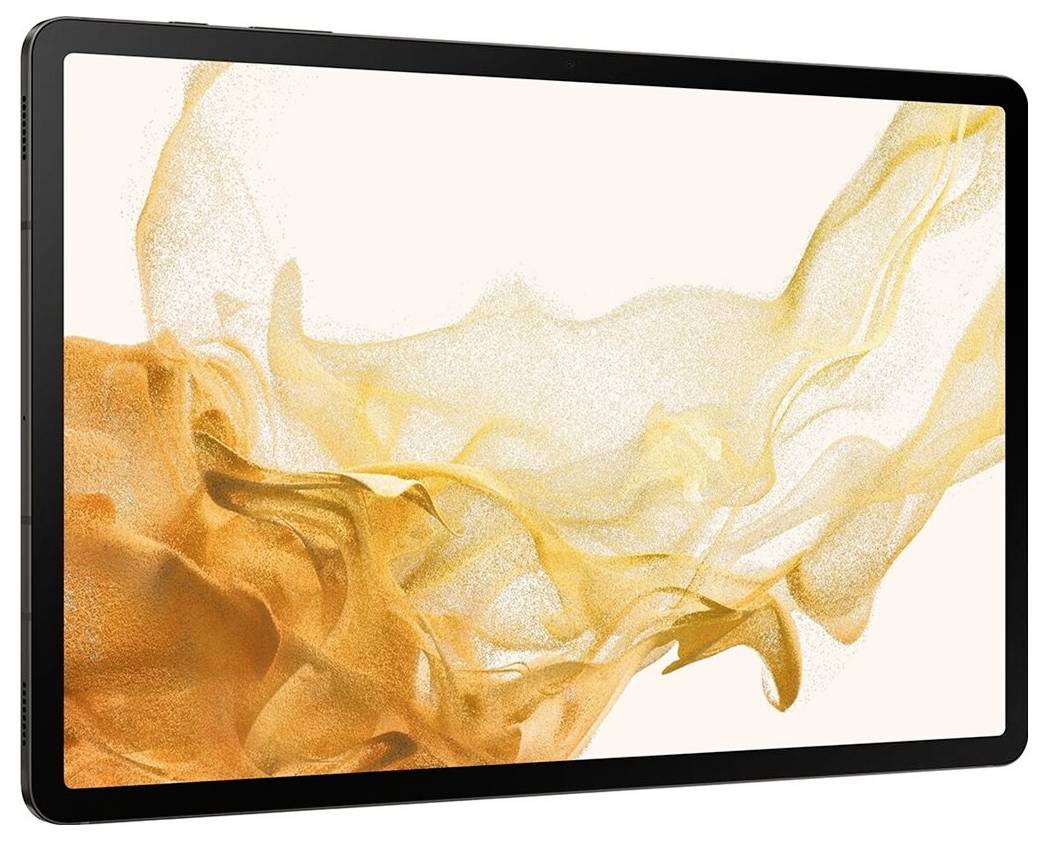 Tablet s ekranom na kojem se prikazuju apstraktni narančasti i žuti dimni vrtlozi.