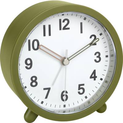 Okrugli, maslinastozeleni sat pokazuje 10:10.
