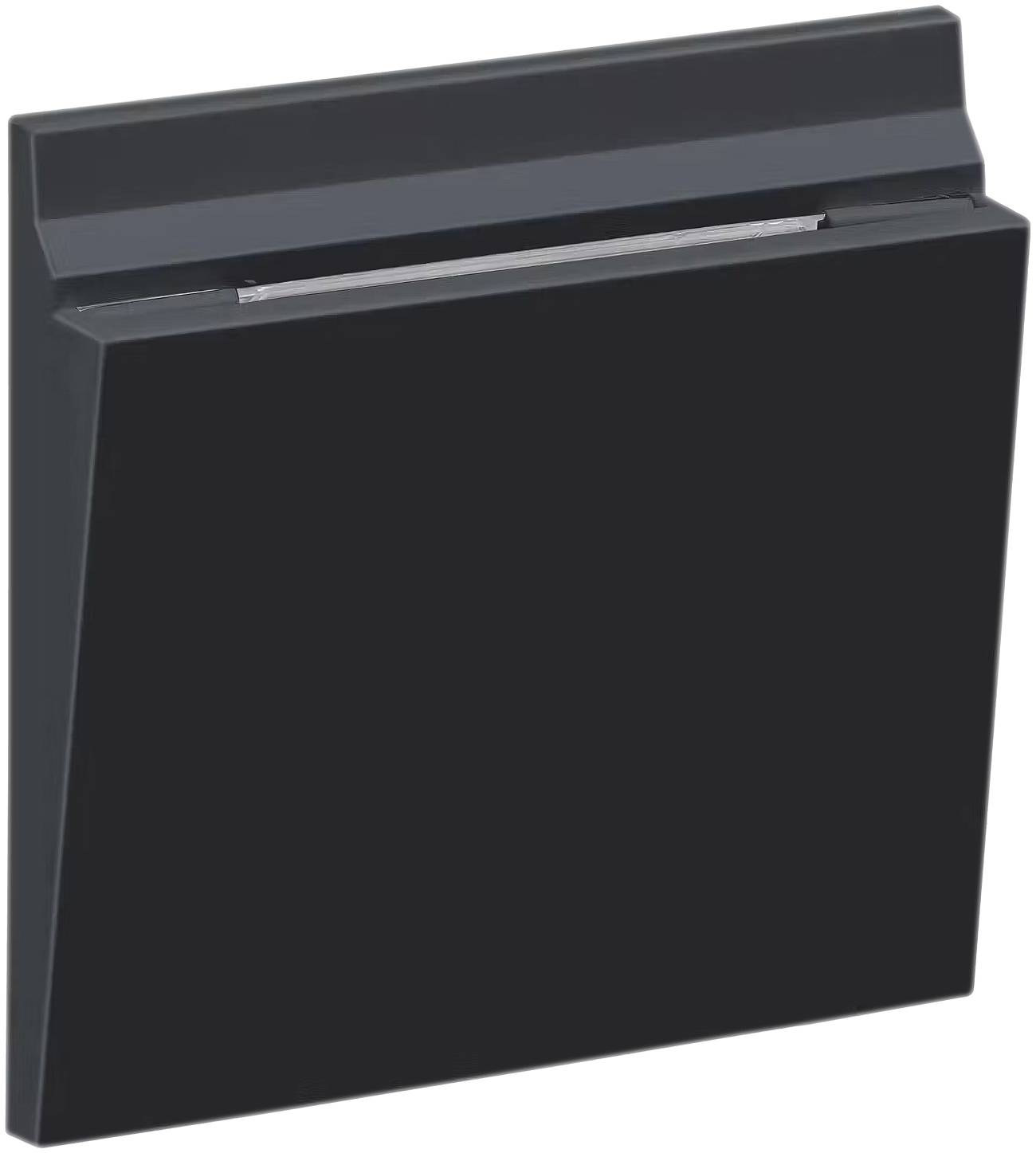 Pravokutni, crni predmet sa zaobljenim gornjim rubom i uskom linijom po sredini.