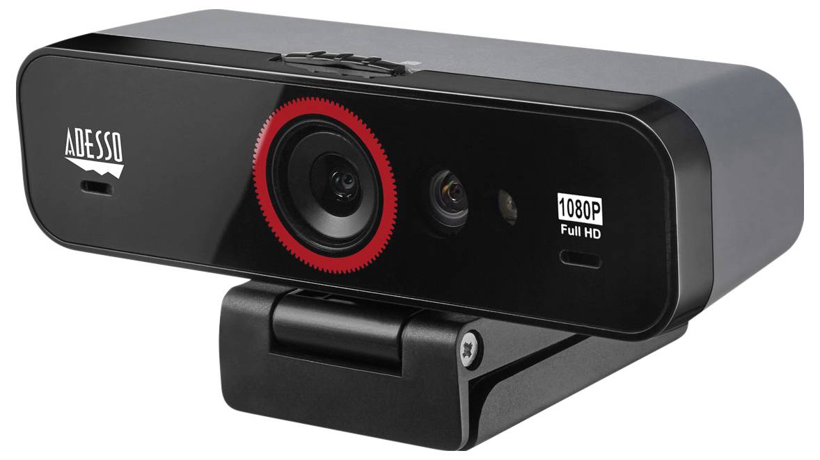 Crna web kamera s 1080p Full-HD rezolucijom i ugrađenim mikrofonom, pogodna za videokonferencije i online komunikaciju.