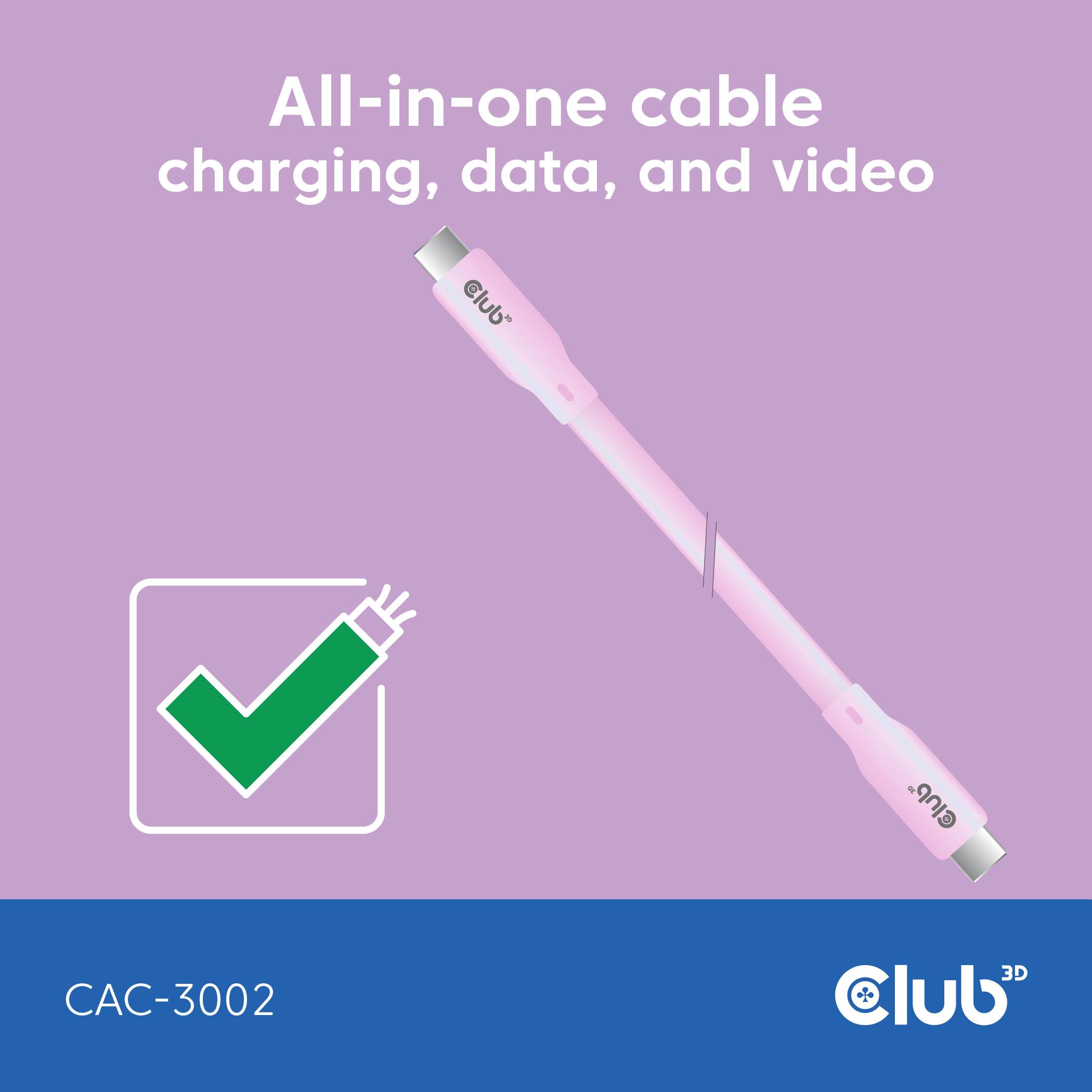 club3D USB-C kabel USB 4.0 USB-C® utikač 2.00 m ružičasta CAC-3002-2