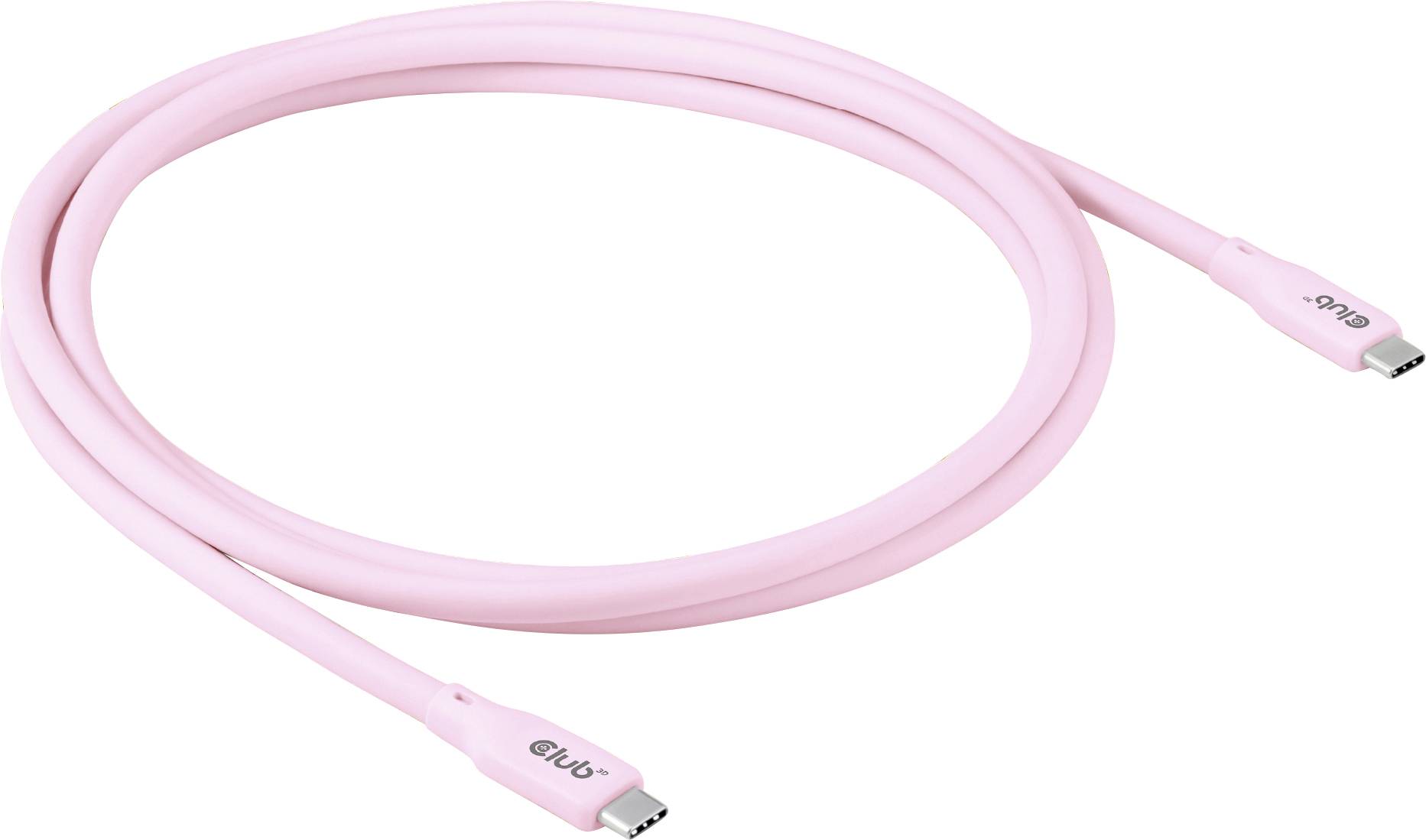 Rozi USB-C kabel s priključcima na oba kraja, pogodan za punjenje i prijenos podataka.