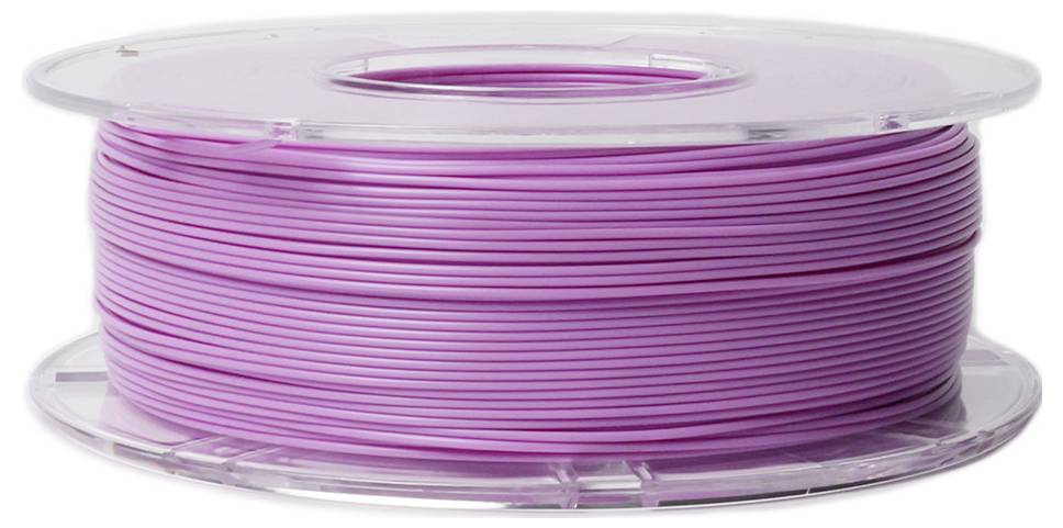 Ljubičasta tuljak od plastičnog filamenta za 3D printer, ravnomjerno namotana na prozirnom plastičnom bubnju.
