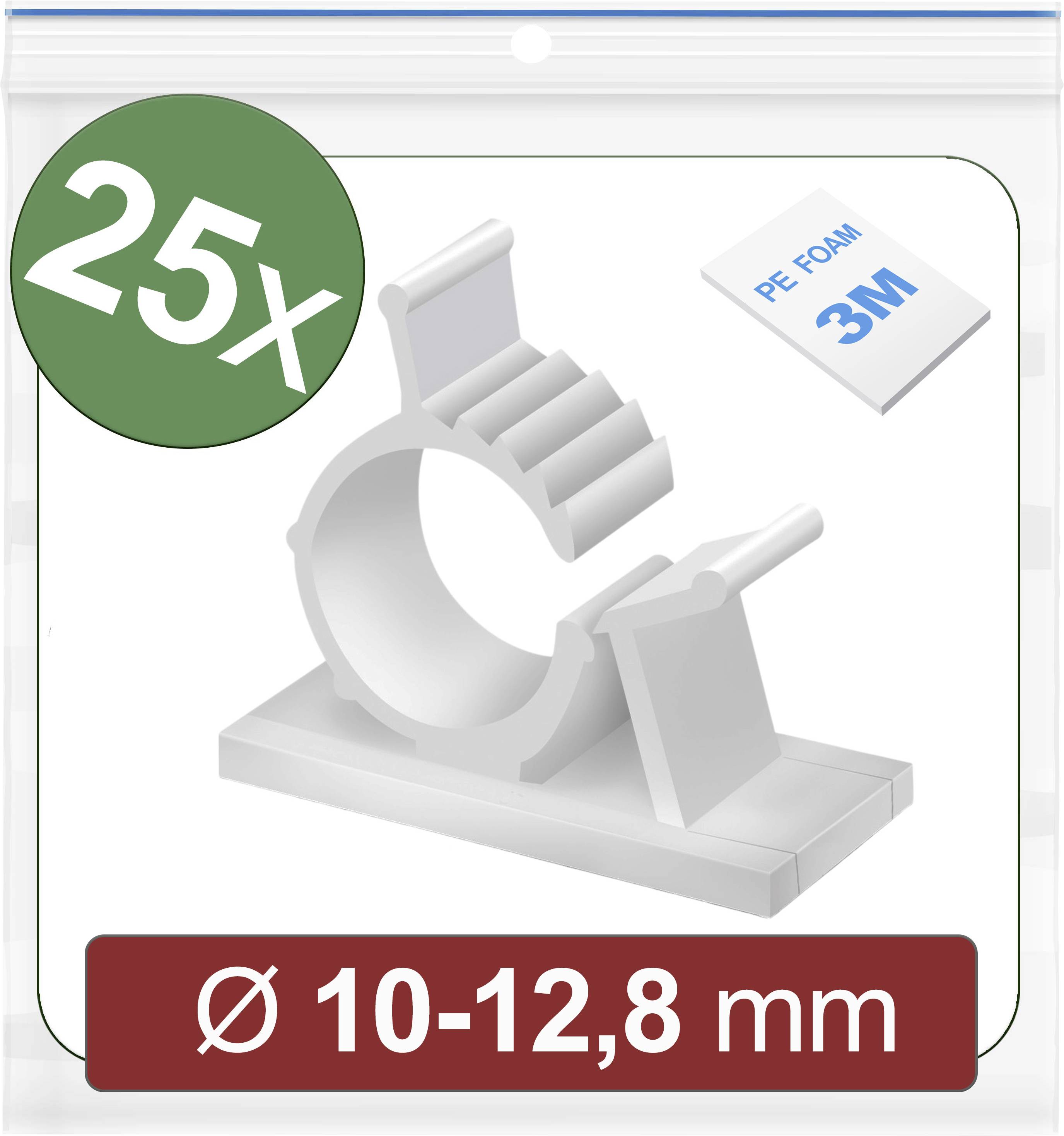 Quadrios 24CA446 Bevestigingssokkel Zelfklevend 24CA446 Bundel-Ø (bereik) 10 tot 12.8 mm Wit 25 stuk(s)
