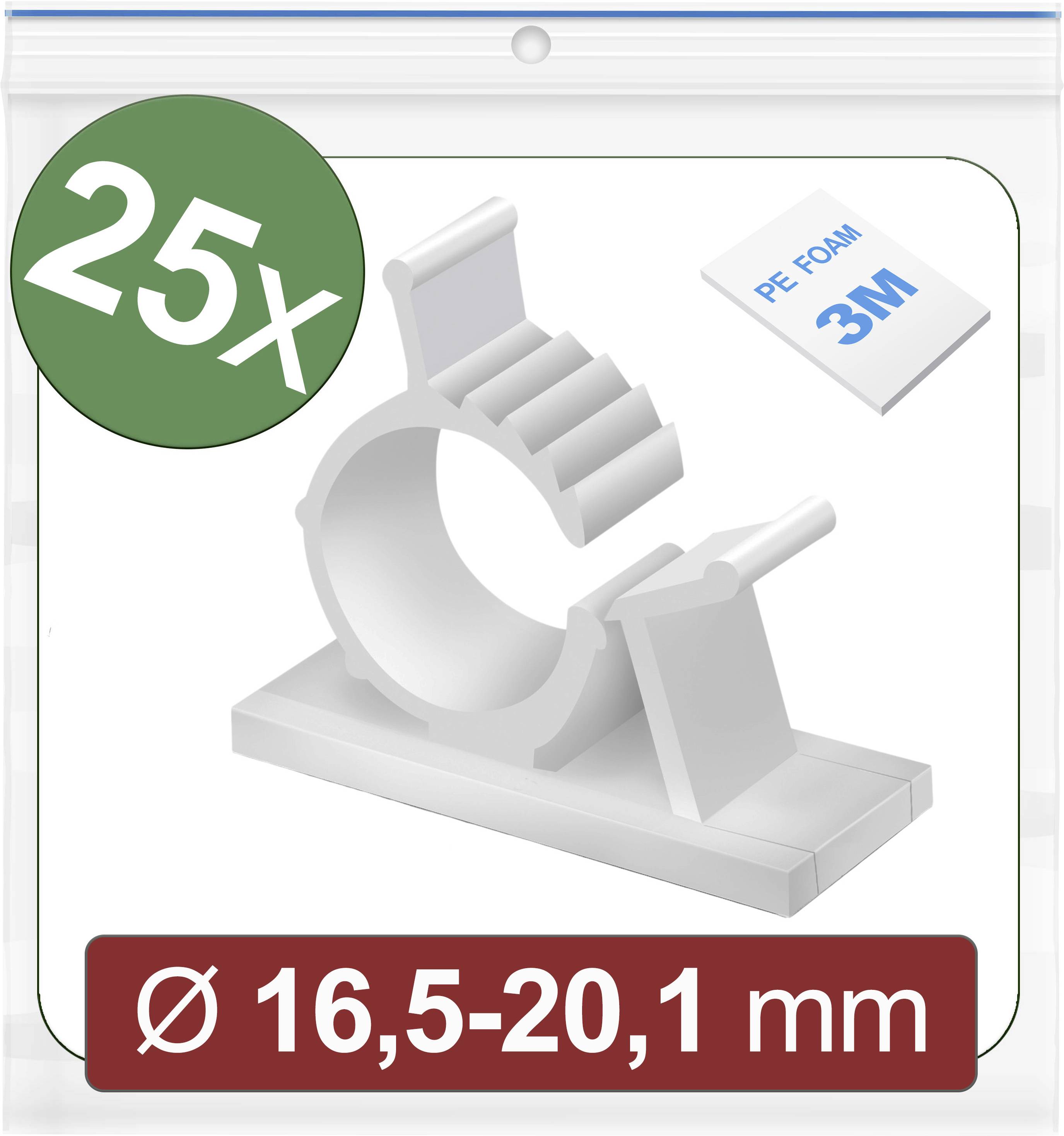 Quadrios 24CA448 Bevestigingssokkel Zelfklevend 24CA448 Bundel-Ø (bereik) 16.5 tot 20.1 mm Wit 25 stuk(s)