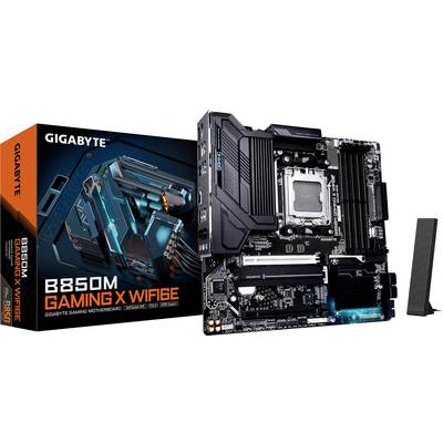 Gigabyte B850M Gaming X WiFi 6E matična ploča pokraj svoje ambalaže. Uključuje hladnjake, utore i WiFi antenu.