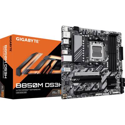 Matična ploča i ambalaža marke Gigabyte, model B450M DS3H, s podrškom za AMD Ryzen procesor, prikazani.