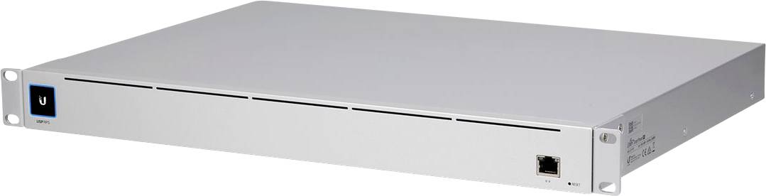 Bijeli, plosnati mrežni switch s Ethernet portom i osvjetljenim logotipom na lijevoj strani. Pogodan za ugradnju u rack ormar.