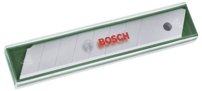 Zamjenska oštrica u plastičnom kućištu s crvenim 'Bosch' logotipom, korištena za rezanje.