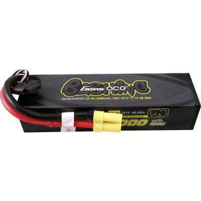 Gens Ace Lipo-akumulator 3S 11,1V, kapacitet 8000mAh, performansa 100C. Pravokutnog oblika s priključcima i kabelima, crne boje sa žutim natpisom.