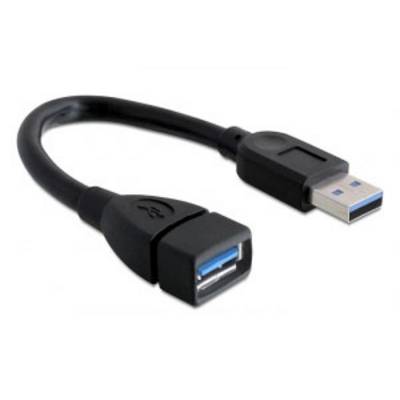 Crni USB produžni kabel s muškim i ženskim priključkom.
