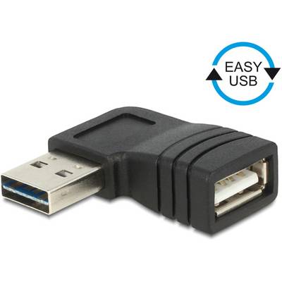 Crni USB kutni adapter s USB-A utičnicom lijevo i USB-A priključkom desno. Gore desno simbol s natpisom 'EASY USB'.