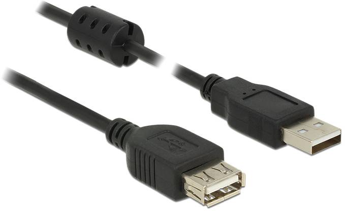 Crni USB produžni kabel s muškim i ženskim priključkom.