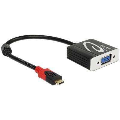 Crni adapter kabel s Mini HDMI utikačem na VGA utičnicu, koristan za spajanje modernih uređaja sa starijim monitorima.