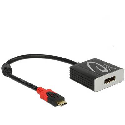 USB-na-HDMI adapter kabel, crno kućište s crvenim utikačem, marka Delock, povezuje uređaje s HDMI priključkom.
