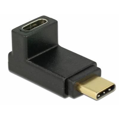 Crni USB-C kutni adapter sa zlatnim utikačem i priključkom. Adapter omogućava 90-stupanjsko spajanje za USB-C uređaje.