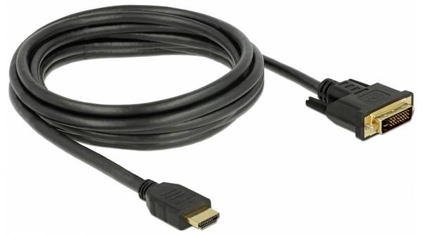 Delock HDMI / DVI priključni kabel HDMI A utikač, DVI-D 24+1-polni utikač 3 m crna 85655 trostruko zaštićen, pozlaćeni kontakti HDMI kabel
