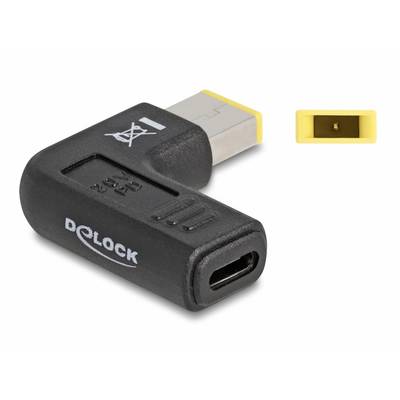 Crni adapter s malim žutim priključkom, pod kutom za prostorno učinkovitu vezu. Logotip marke vidljiv na kućištu.