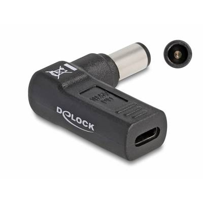 Crni L-oblikovani adapter s USB-C utičnicom i DC utikačem.