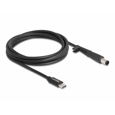 USB-C na DC kabel, crni, izduženi kabel s dva različita priključka.