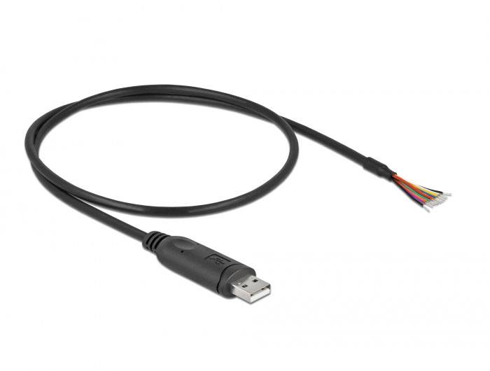 USB kabel s otvorenim krajem i šest vidljivih žica u različitim bojama, pogodan za elektroničko žičanje.
