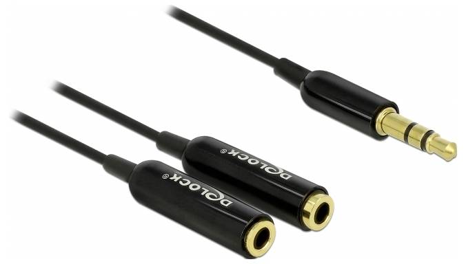 Delock 65356 Jackplug Audio Aansluitkabel [1x Jackplug male 3,5 mm - 2x Jackplug female 3,5 mm] 25 cm Zwart