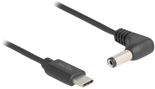 USB-C utikač spojen je s kutnim istosmjernim utikačem.