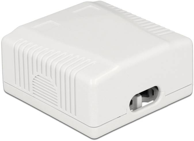 Bijela, pravokutna plastična poklopka zaobljenih rubova s otvorom sa strane, vjerojatno prikladna za kabel.