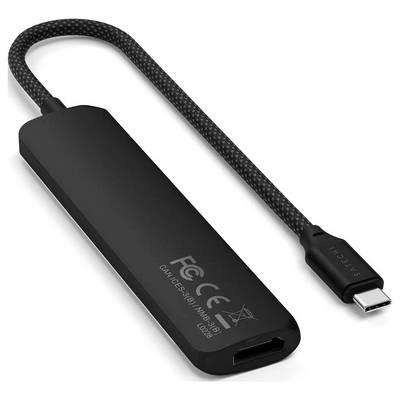 Crni adapter s USB-C utikačem i HDMI priključkom. Dugi kabel, kompaktna izvedba. Oznaka marke je vidljiva.