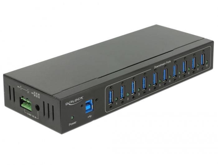 Delock 63919 63919 USB-hub 10 poorten USB-A, DC-aansluiting 3,5 mm USB 3.2 Gen1 5 GBit/s Zwart
