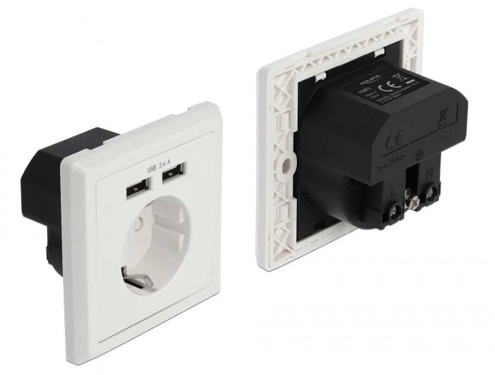 Delock 11471 ugradbena utičnica s USB izlazom za punjenje bijela-1