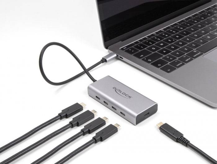 Delock 64235 64235 USB-hub 4 poorten USB-C USB 3.2 Gen2 10 GBit/s Met USB-C stekker Grijs
