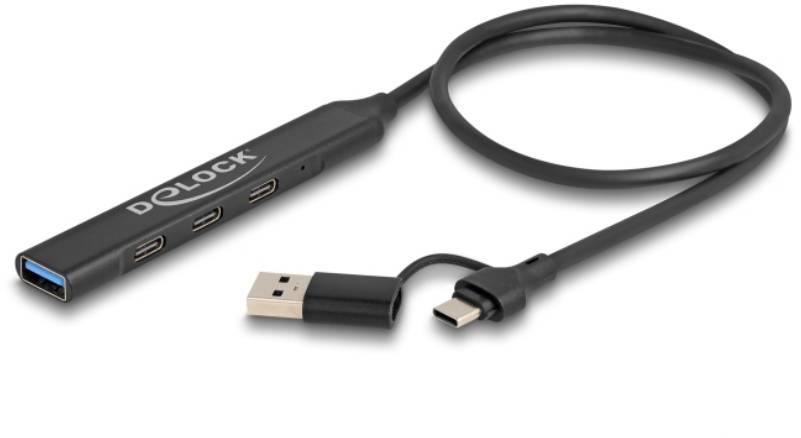 Delock 64272 USB-Hub 3+1 ulaz USB a, USB-C® USB 3.2 gen.1 5 GBit/s sa USB-C utikačem crna 64272-1
