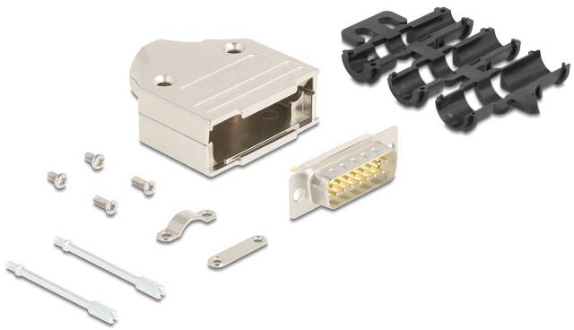 Delock Sub-D connector housing 15 pin metal including male connector and mounting material