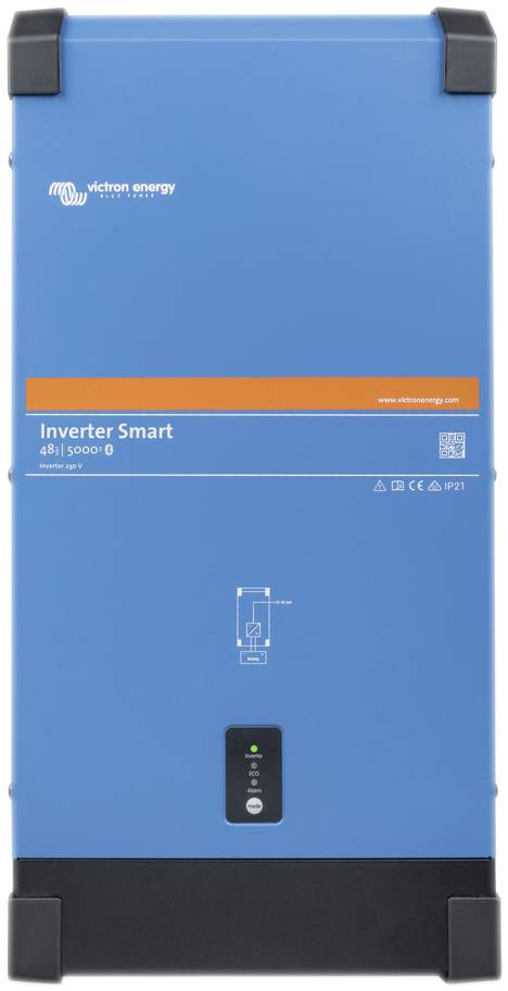 Plavi 'Inverter Smart' tvrtke Victron Energy s modelnim brojem i upravljačkim elementima na prednjoj strani, pogodan za solarne sustave i napajanje strujom.