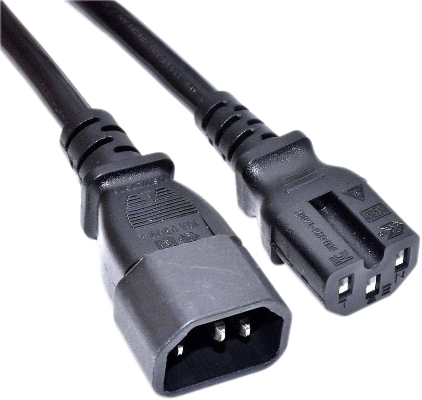 Strujni kabel s utikačem i utičnicom, svaki s tri pina. Pogodan za spajanje uređaja s izvorima napajanja.