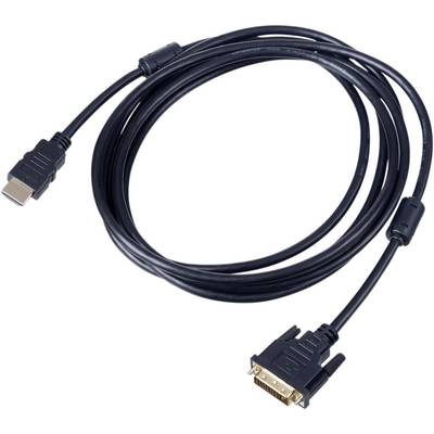 Crni podatkovni kabel s HDMI utikačem na jednoj strani i DVI utikačem na drugoj, pogodan za povezivanje računala s monitorima.