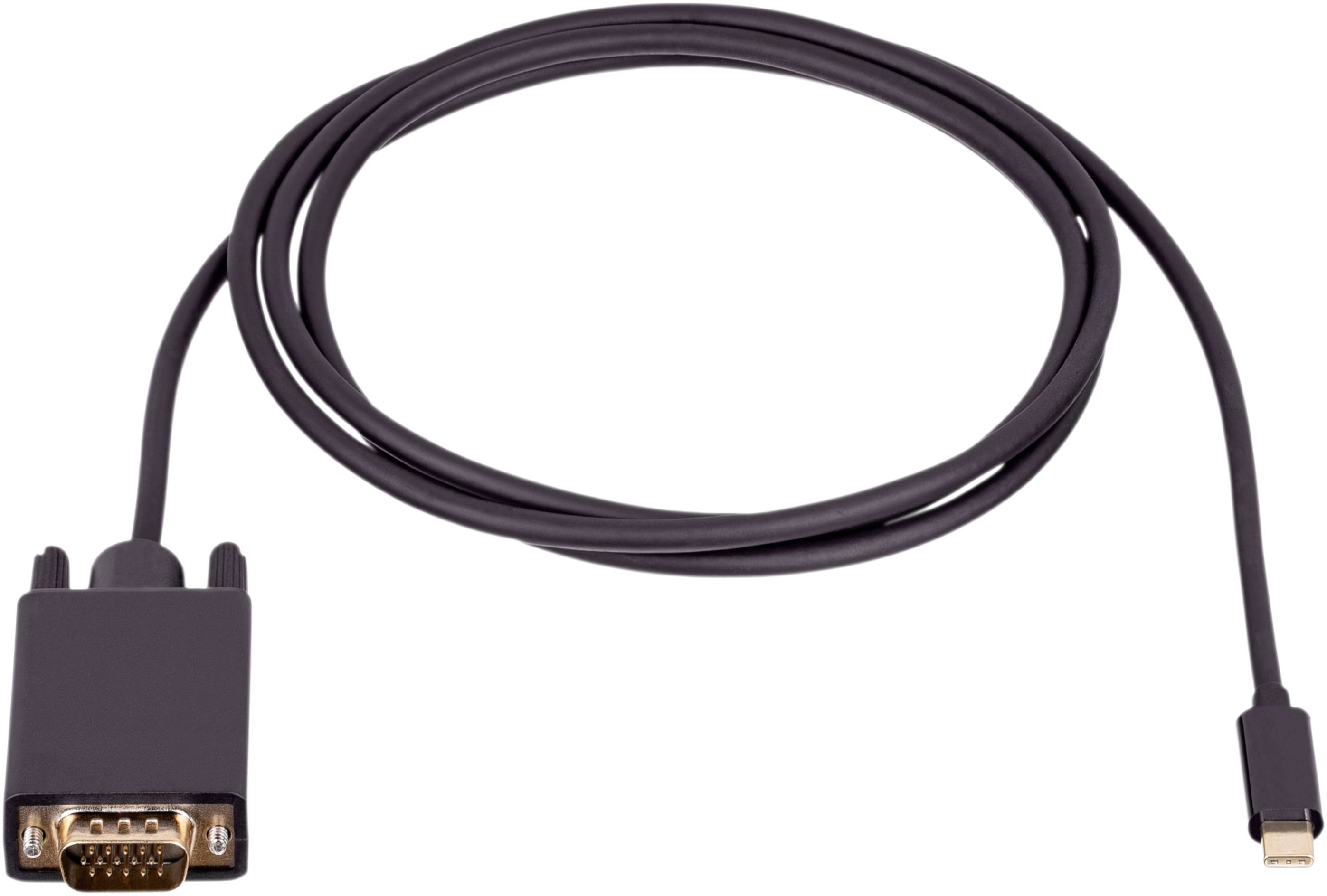 VGA-na-USB-C kabel, crni, za spajanje starijih uređaja s modernim računalima.