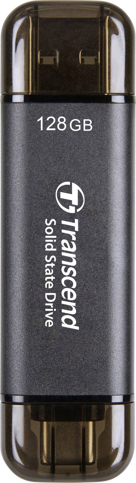 USB stick od 128 GB s natpisom 'Transcend Solid State Drive'.